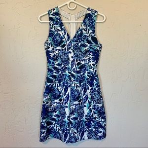 Blue, teal, and white floral H&M knee length dress